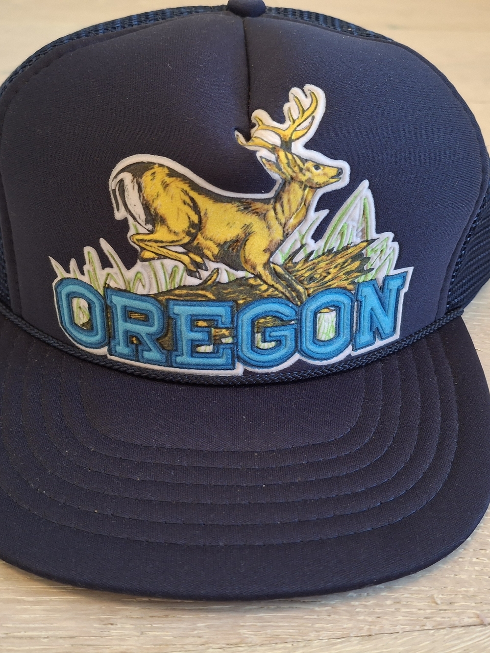 Vintage Navy Oregon Trucker Hat with Deer